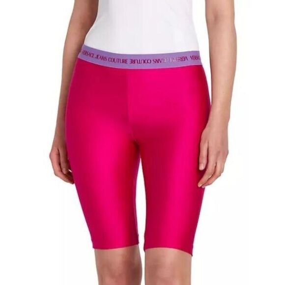 Versace Jeans Couture Women's Sz 40 US 4 Pink Lycra Logo Band Bike Shorts $150 - Picture 8 of 9